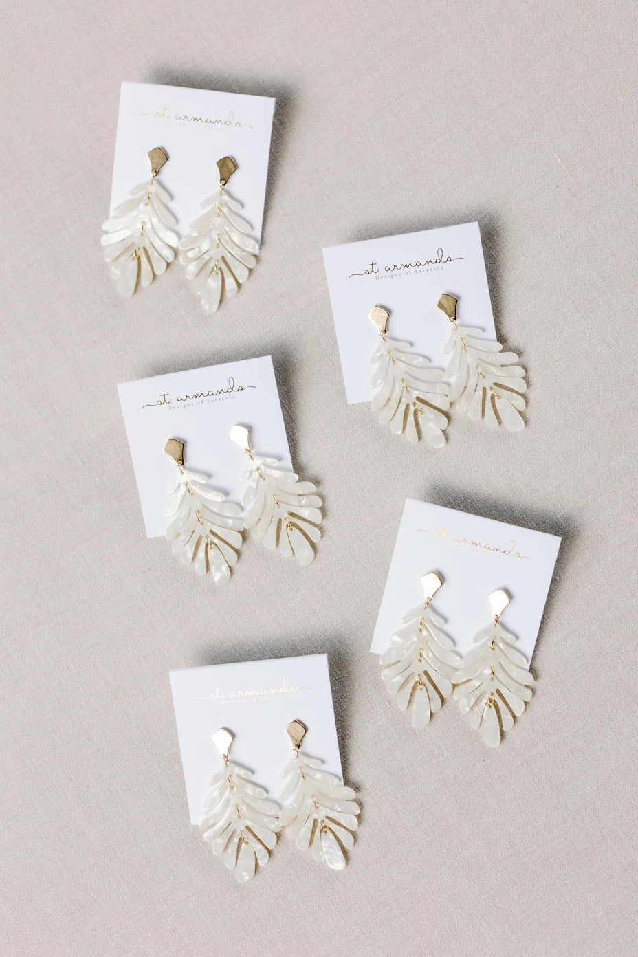 Monstera Palm Drop Earrings - White