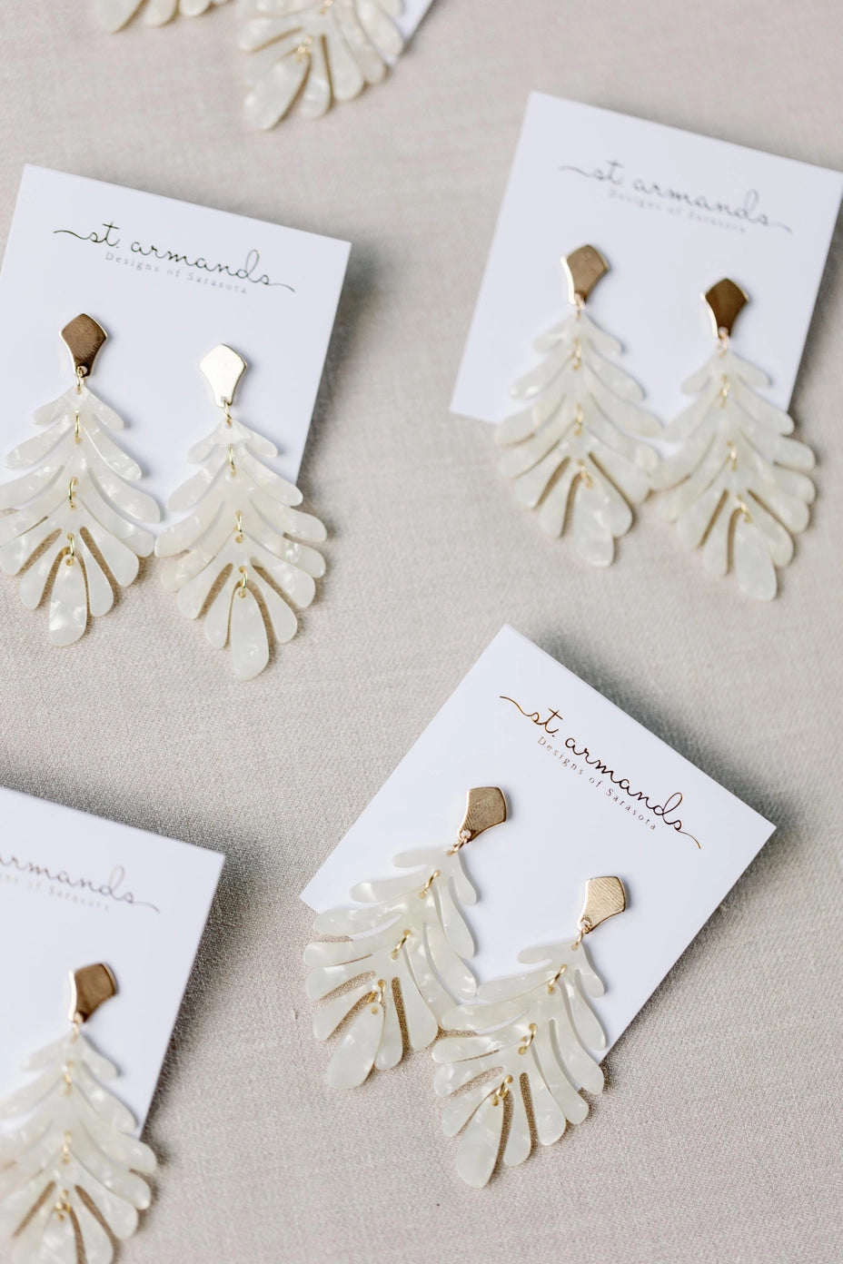 Monstera Palm Drop Earrings - White