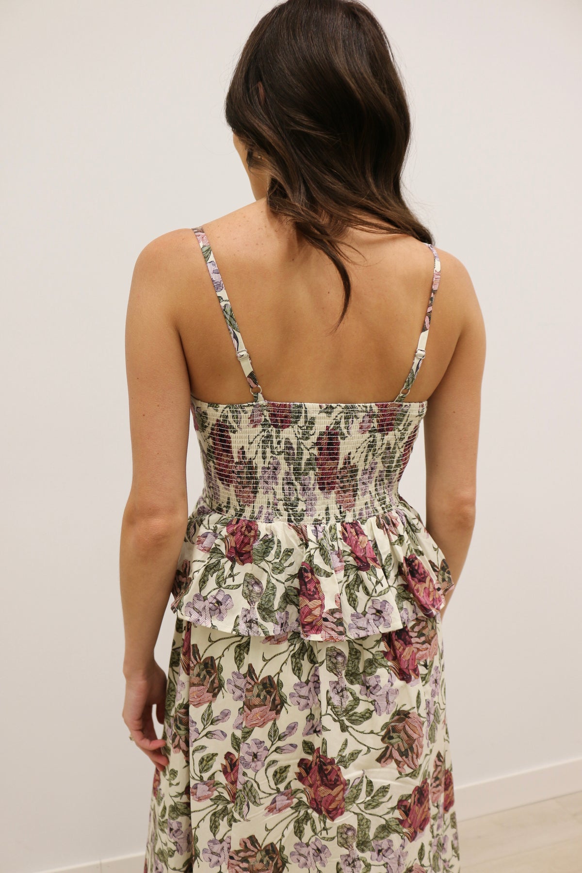 Monterrey Rounded Pleat Floral Midi Dress 100% Cotton - Ecru Multi
