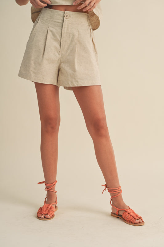 Monument Linen Elastic Band Shorts - Oatmeal