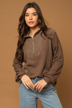 Load image into Gallery viewer, Morgan Long Sleeve Half-Zip Reverse Sweatshirt Pullover - Mocha
