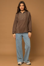 Load image into Gallery viewer, Morgan Long Sleeve Half-Zip Reverse Sweatshirt Pullover - Mocha
