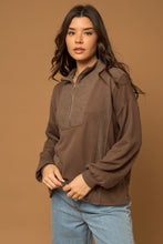 Load image into Gallery viewer, Morgan Long Sleeve Half-Zip Reverse Sweatshirt Pullover - Mocha

