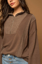 Load image into Gallery viewer, Morgan Long Sleeve Half-Zip Reverse Sweatshirt Pullover - Mocha

