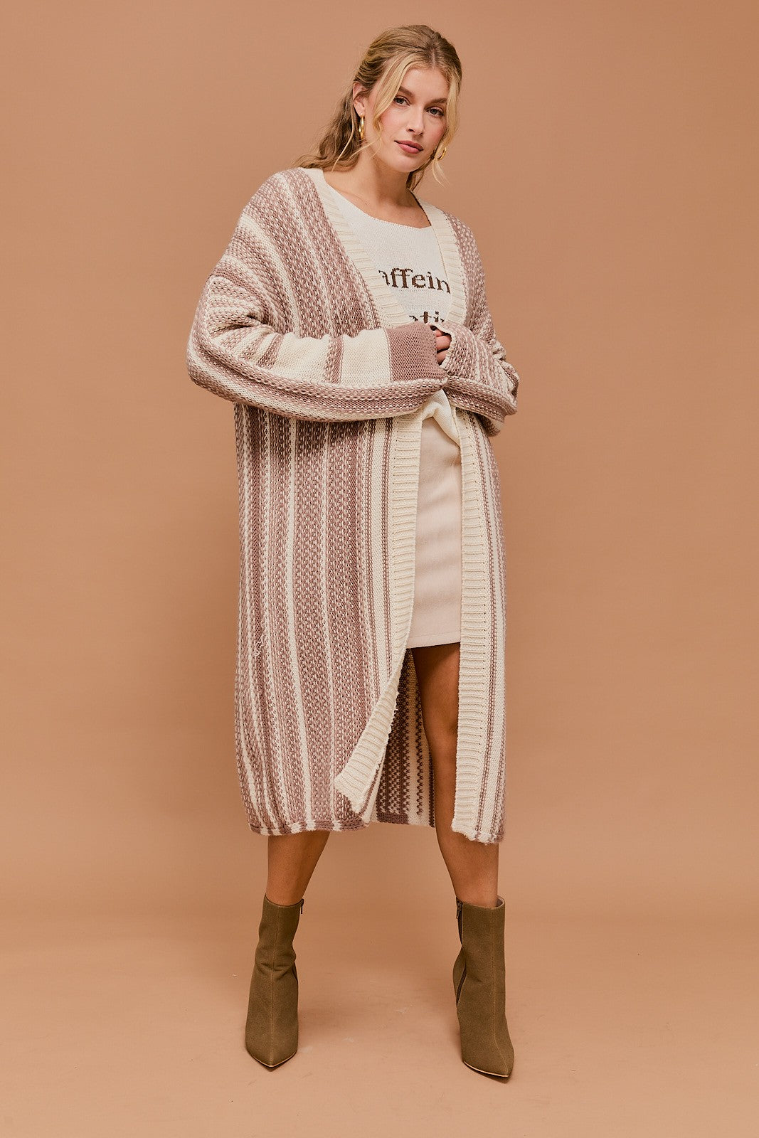 Morgan Long Sleeve Open Front Maxi Cardigan - Mocha