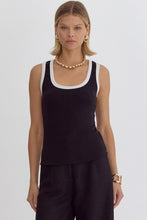 Load image into Gallery viewer, Nadia Sleeveless Contrast Trim Rib Knit Tank Top - Black White
