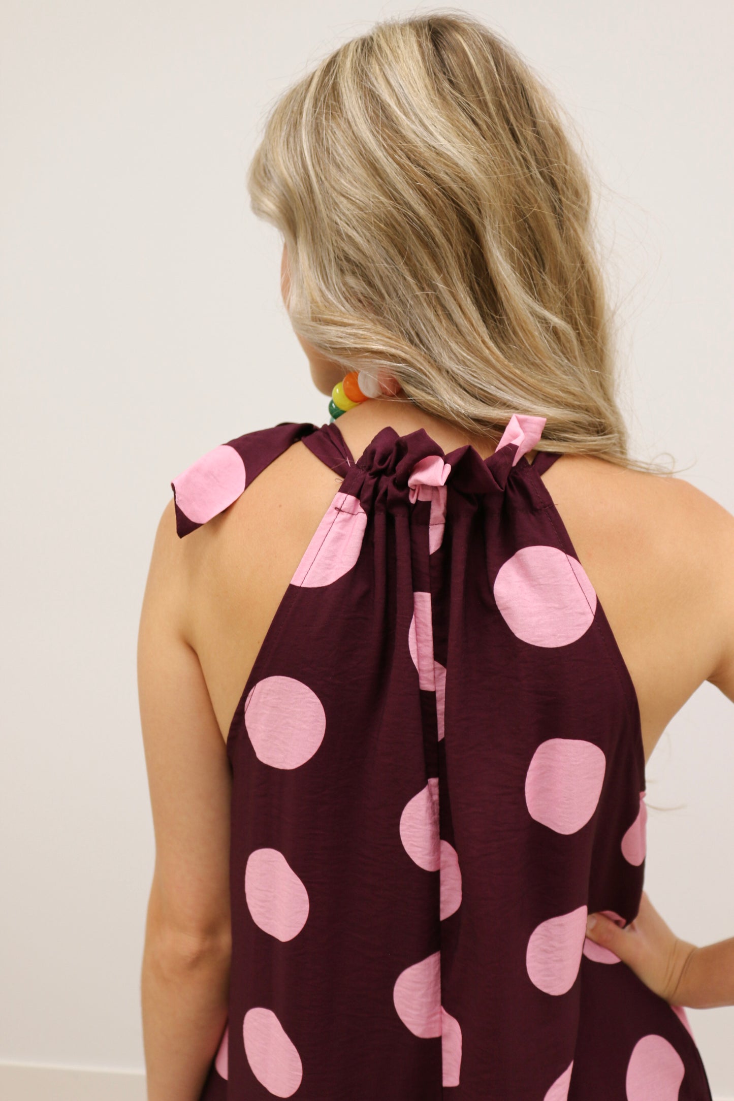 Nicolette Polka Dot Print Bow Maxi Dress - Plum Multi