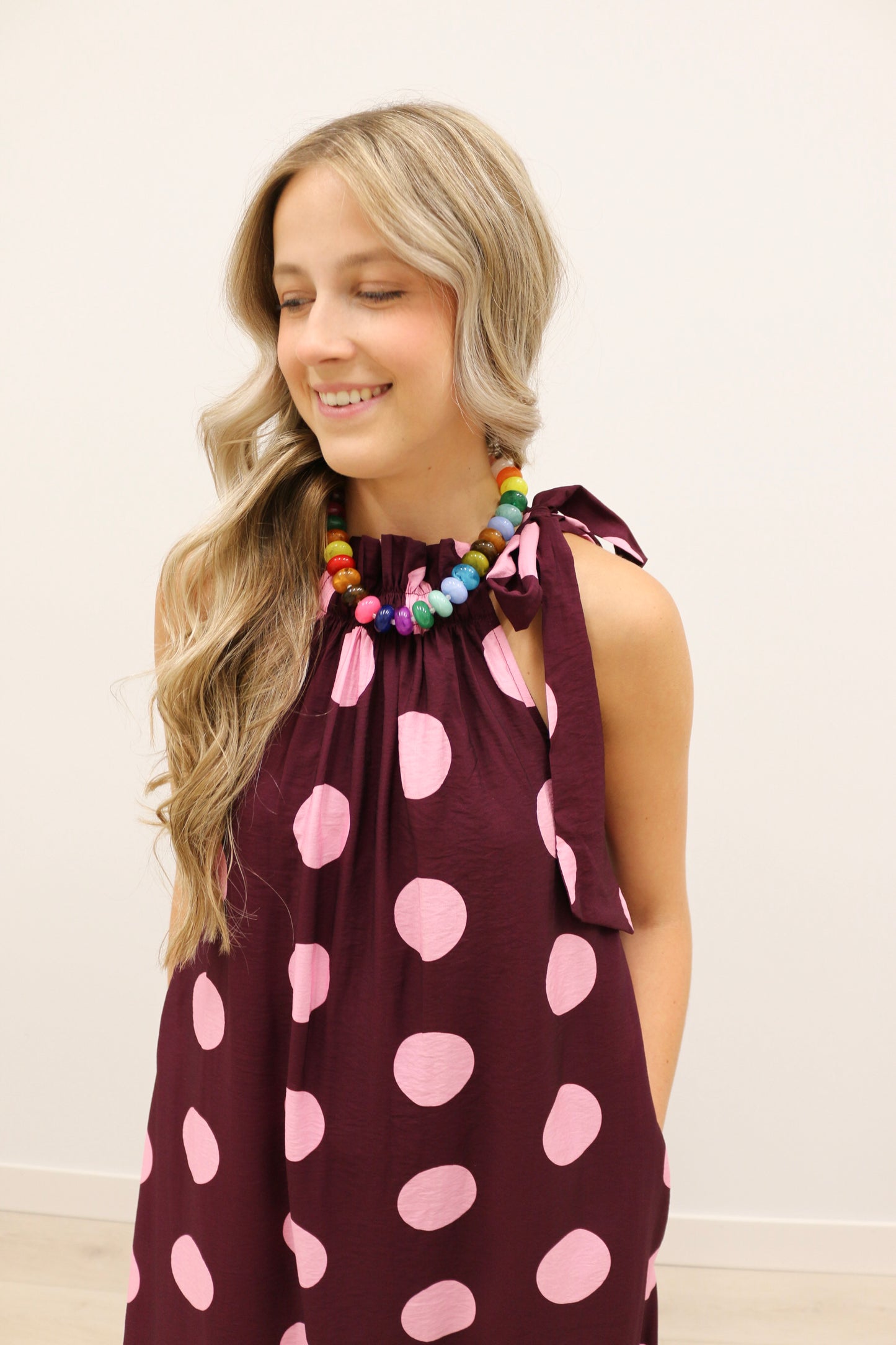 Nicolette Polka Dot Print Bow Maxi Dress - Plum Multi