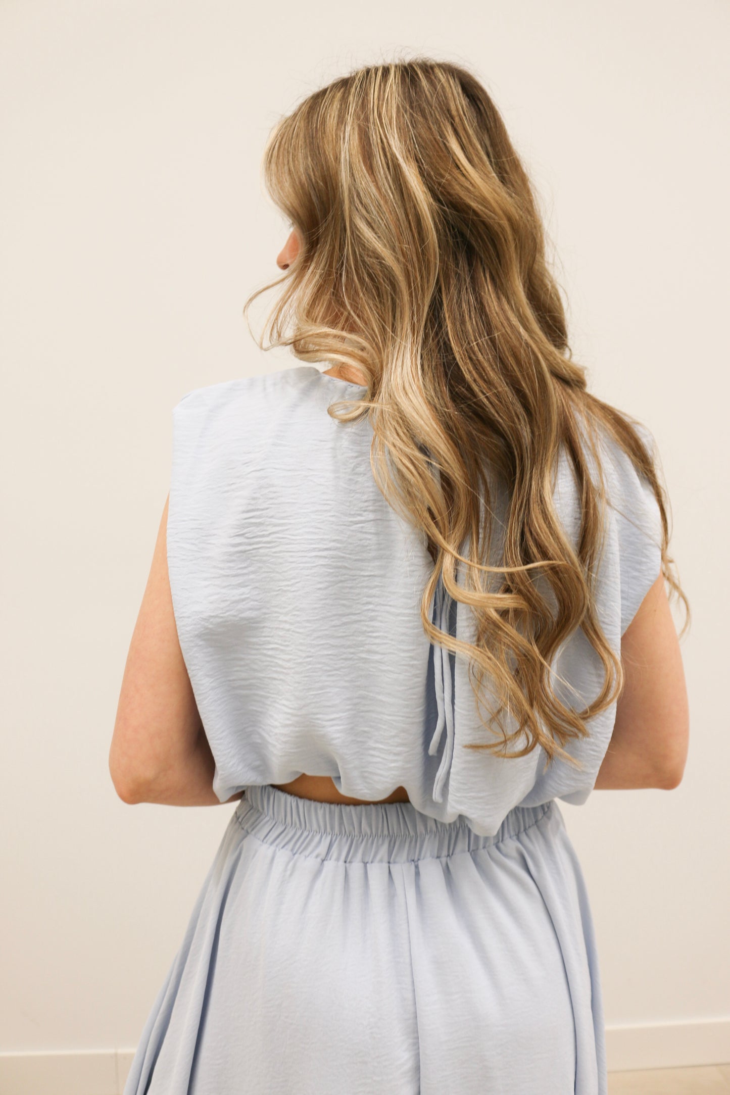 Nora Bubble Hem Top and Midi Skirt Set - Light Blue