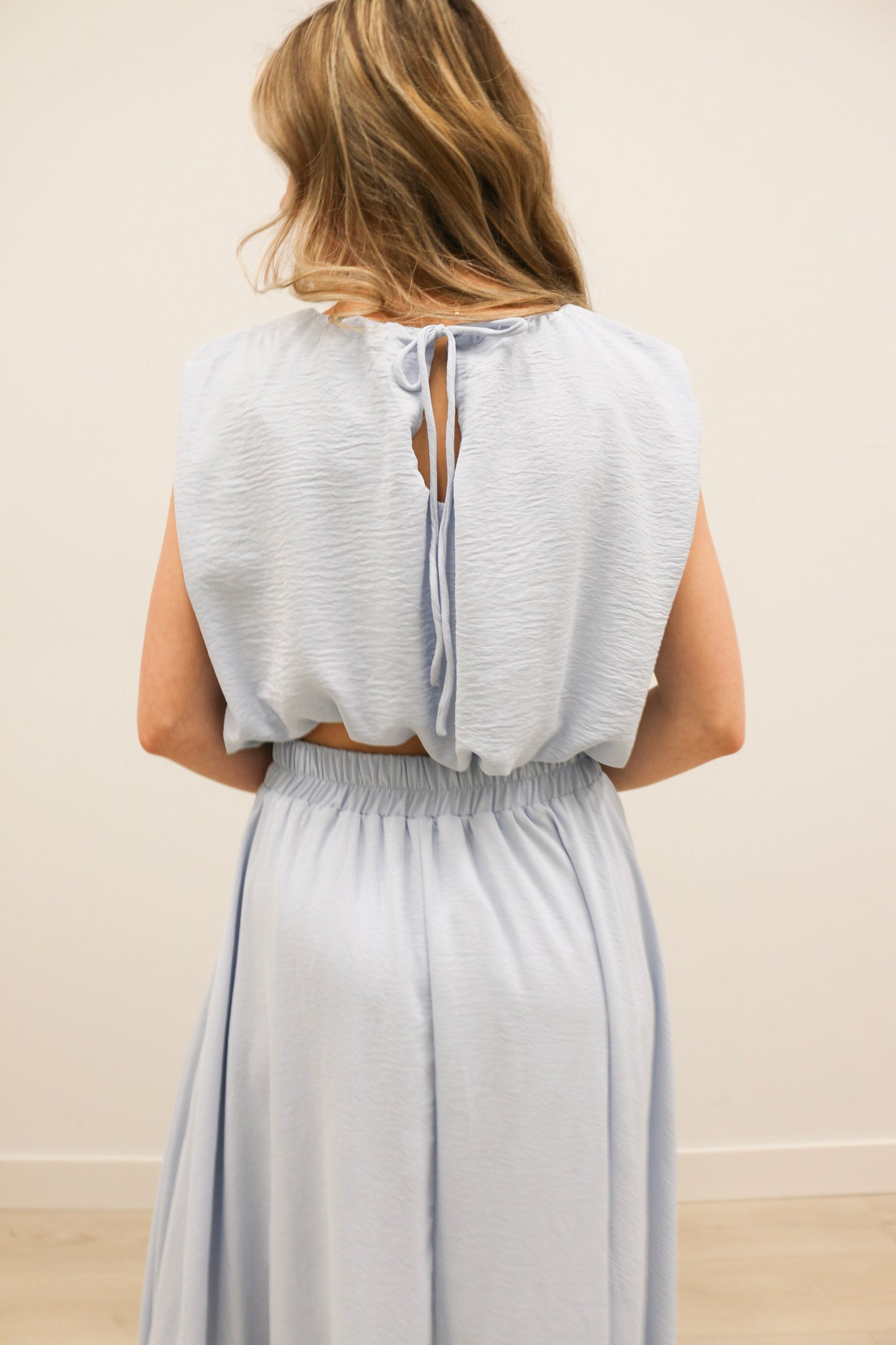 Nora Bubble Hem Top and Midi Skirt Set - Light Blue