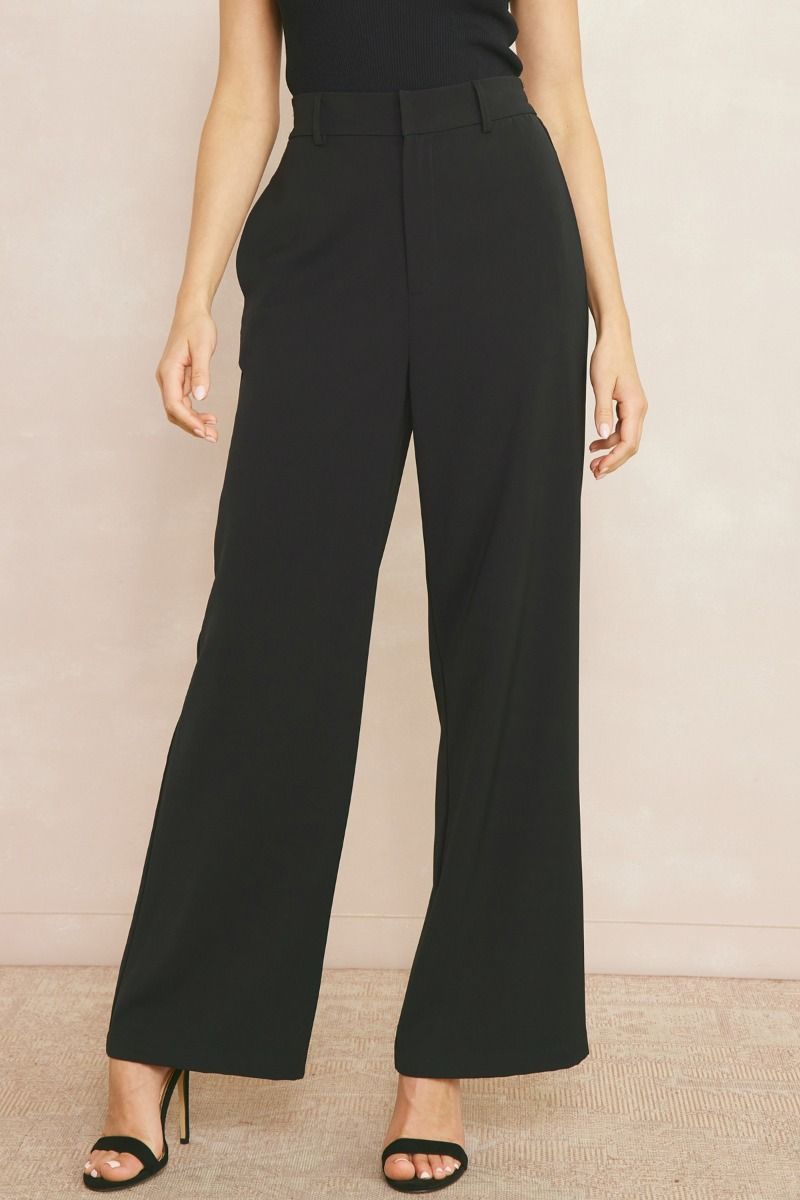 Oxford Classic Relaxed Woven High Waisted Wide Leg Pant - Black