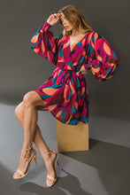 Load image into Gallery viewer, Paige Long Sleeve Printed Woven Mini Dress - Navy Magenta

