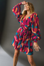 Load image into Gallery viewer, Paige Long Sleeve Printed Woven Mini Dress - Navy Magenta

