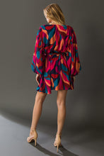 Load image into Gallery viewer, Paige Long Sleeve Printed Woven Mini Dress - Navy Magenta
