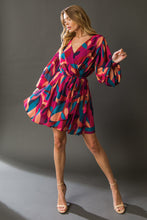 Load image into Gallery viewer, Paige Long Sleeve Printed Woven Mini Dress - Navy Magenta
