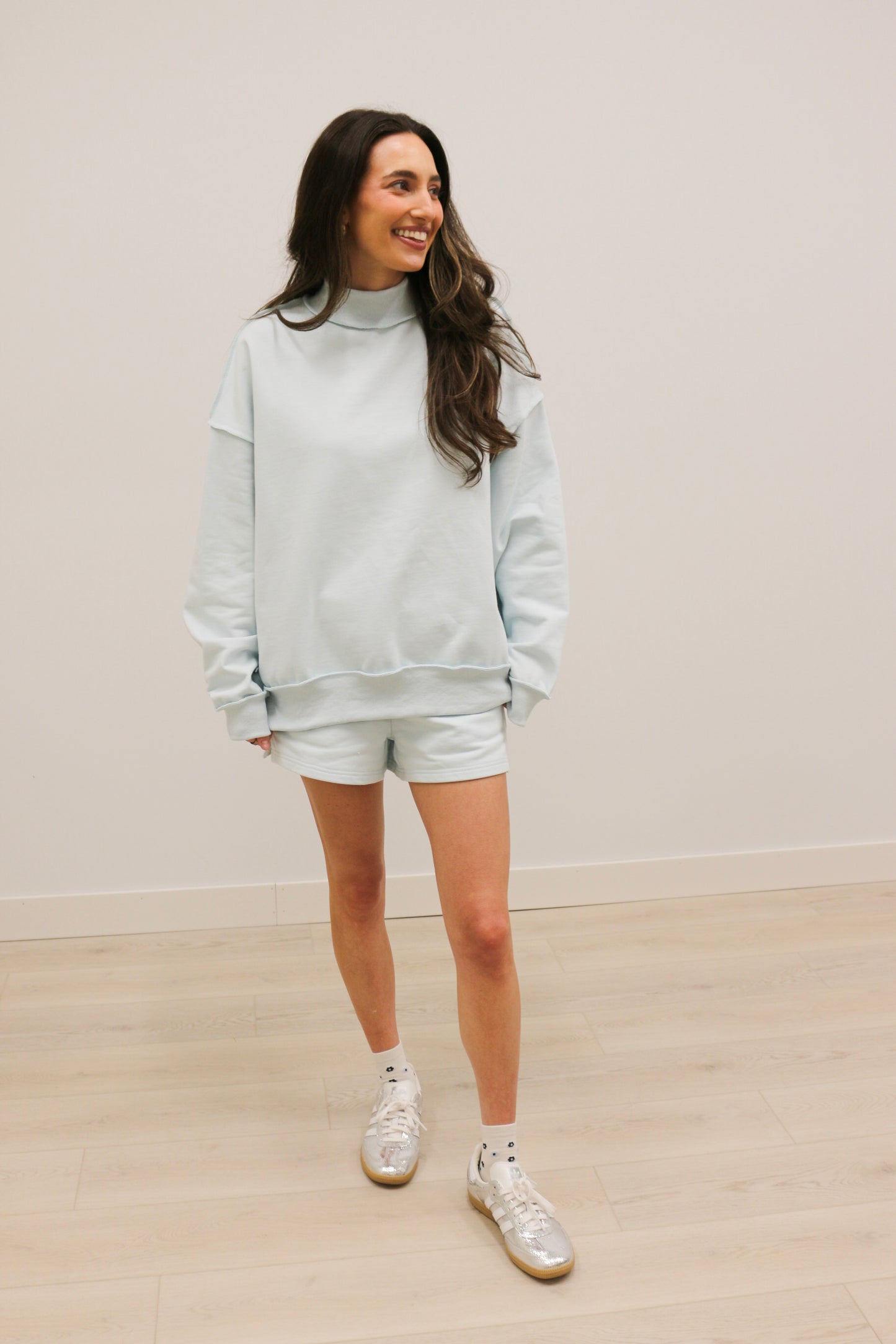 Paige High Waisted Sweat Shorts - Baby Blue