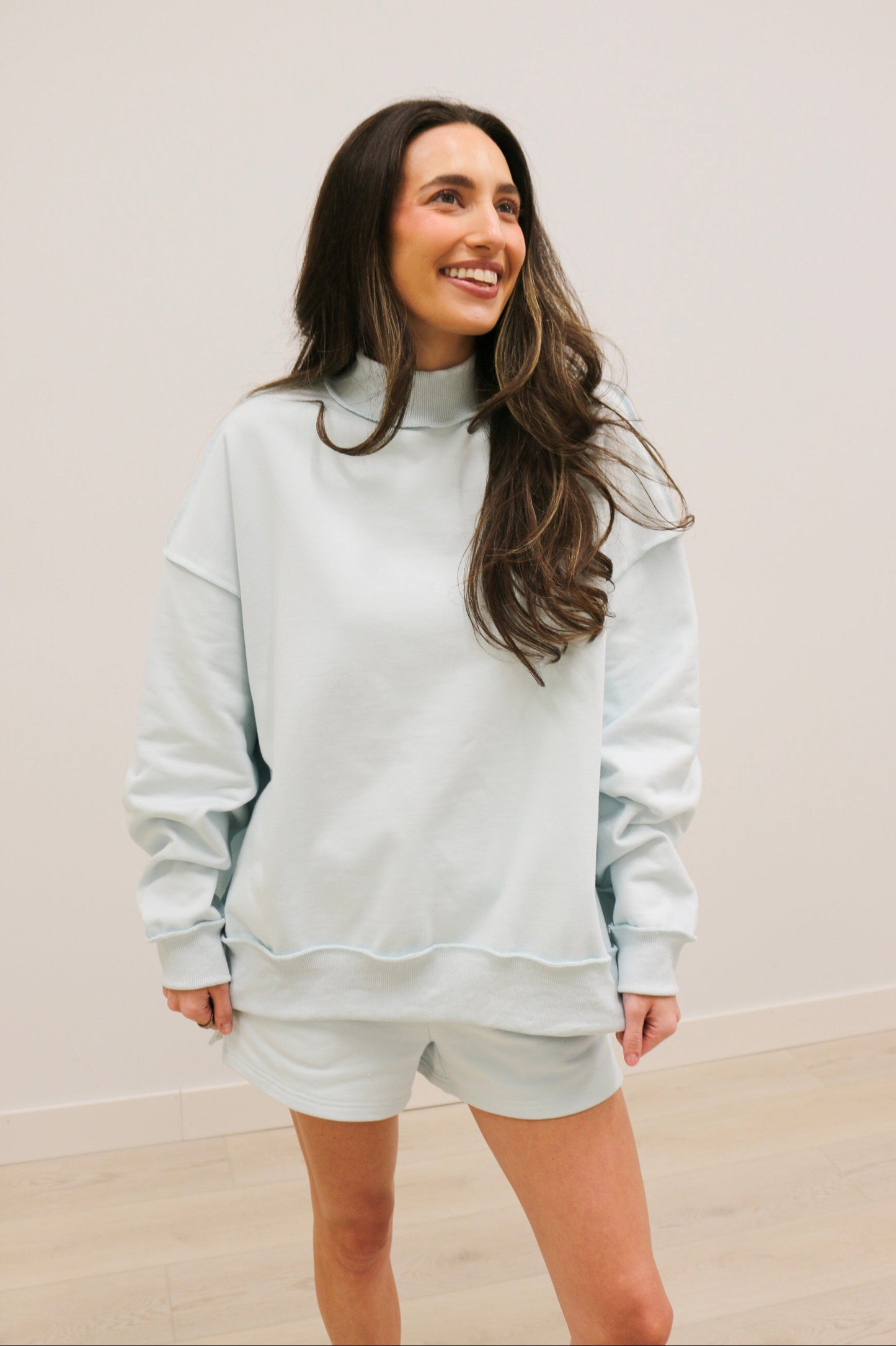 Paige High Waisted Sweat Shorts - Baby Blue