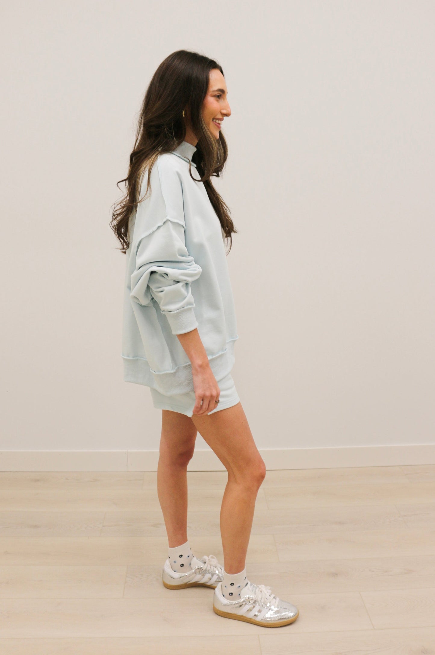 Paige High Waisted Sweat Shorts - Baby Blue