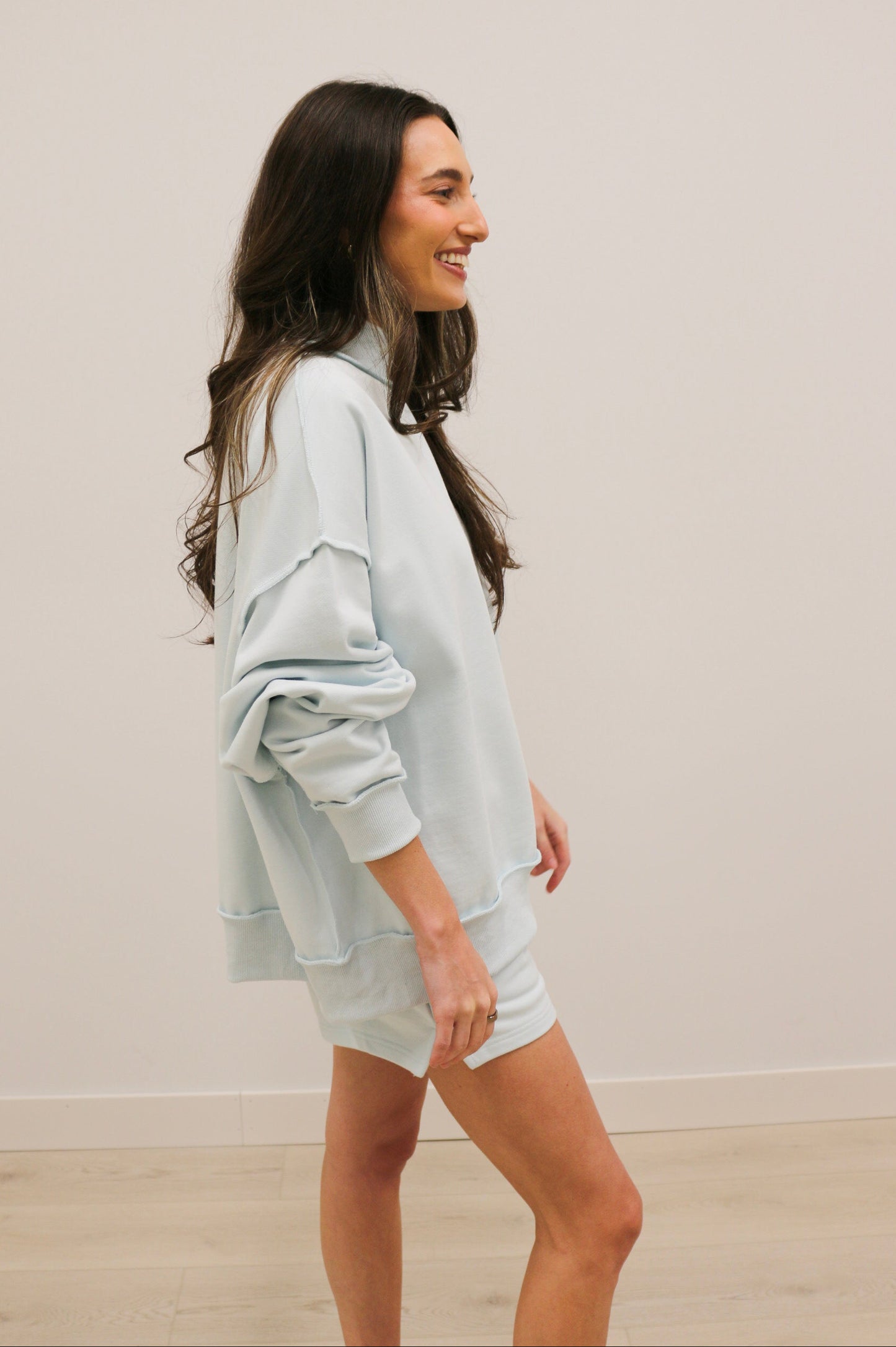 Paige High Waisted Sweat Shorts - Baby Blue