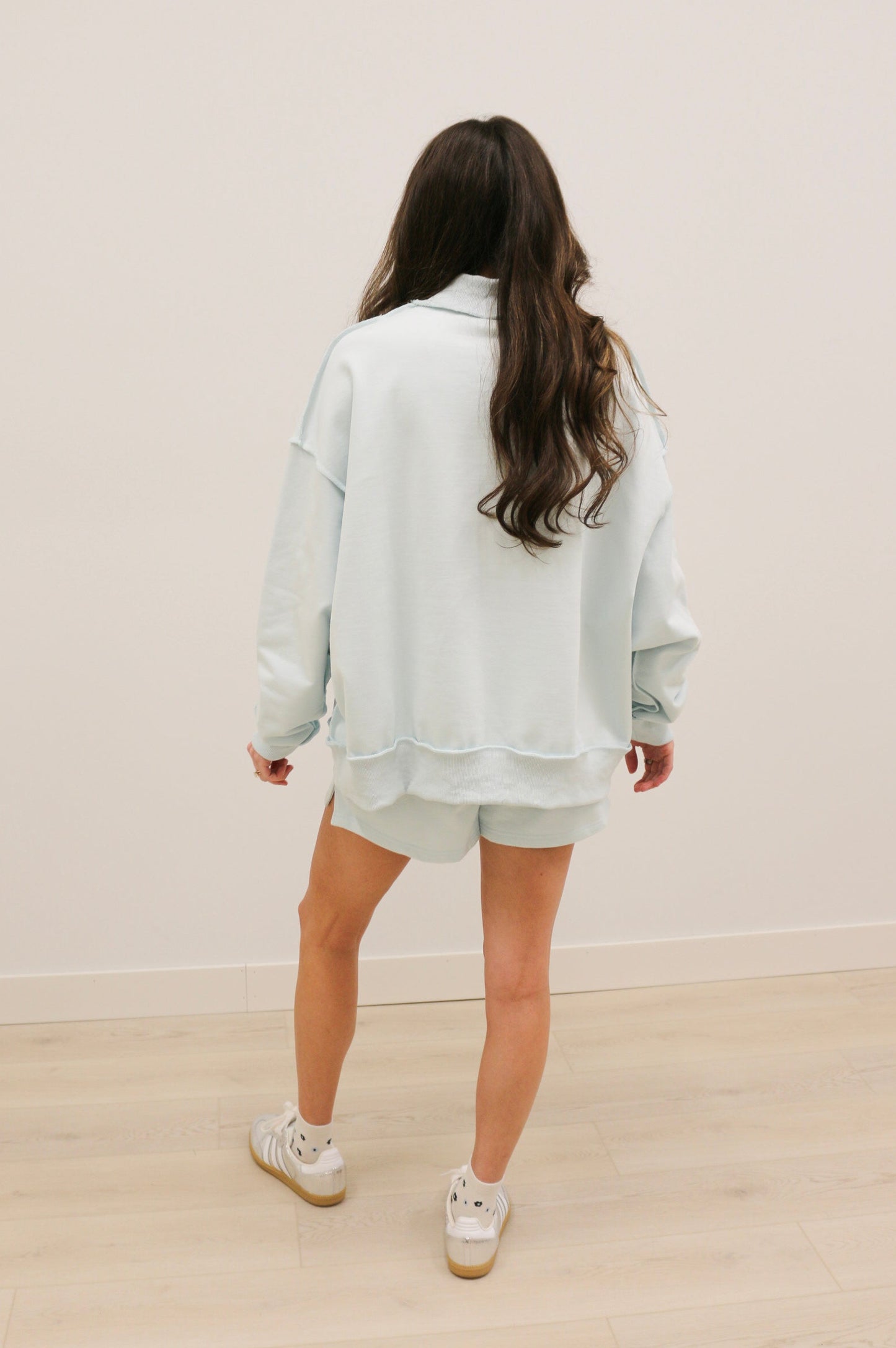 Paige High Waisted Sweat Shorts - Baby Blue