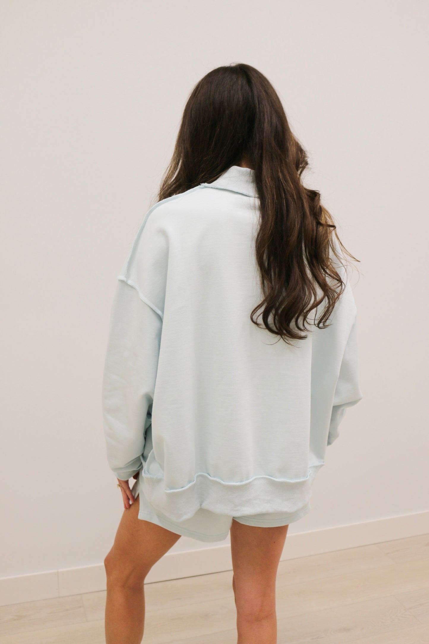 Paige High Waisted Sweat Shorts - Baby Blue