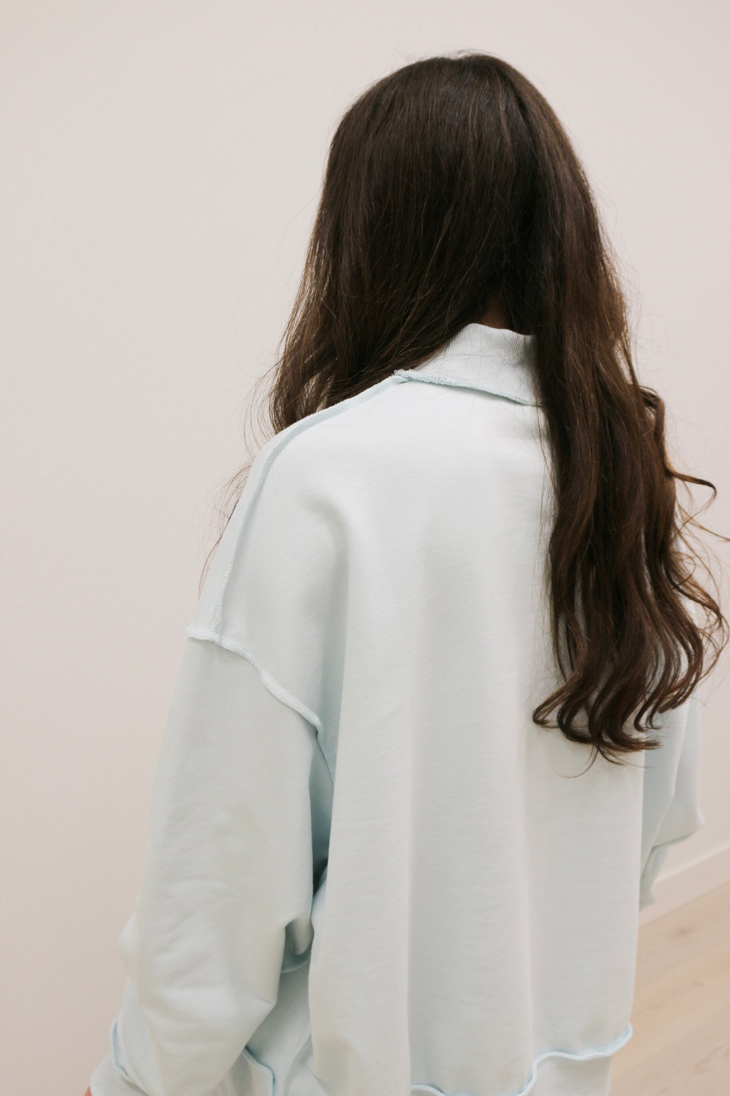 Paige Soft Knit Drop Shoulder Mock Neck Pullover Sweatshirt - Baby Blue