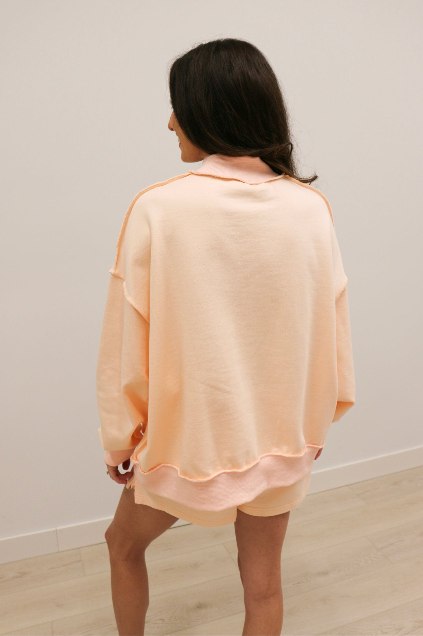Paige Soft Knit Drop Shoulder Mock Neck Pullover Sweatshirt - Baby Pink