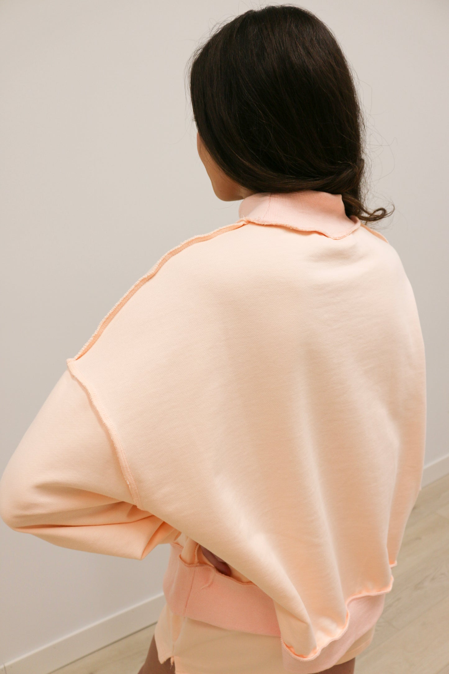 Paige Soft Knit Drop Shoulder Mock Neck Pullover Sweatshirt - Baby Pink