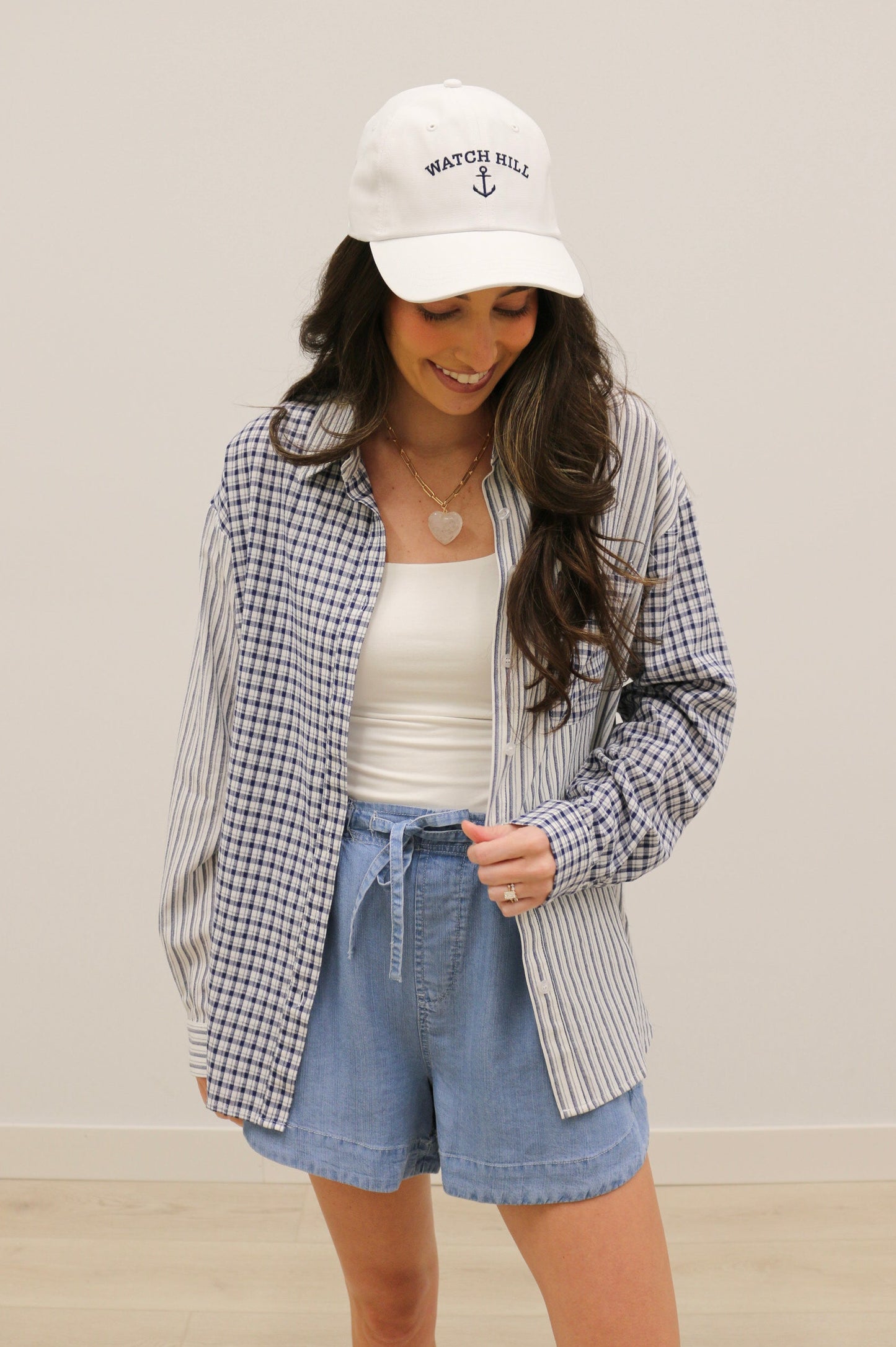 Palmer Mixed Stripe and Gingham Long Sleeve Button Down - Navy Multi