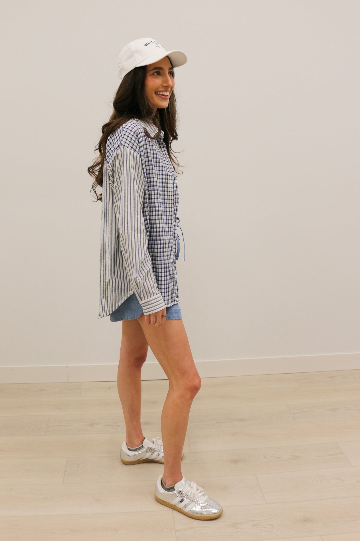 Palmer Mixed Stripe and Gingham Long Sleeve Button Down - Navy Multi