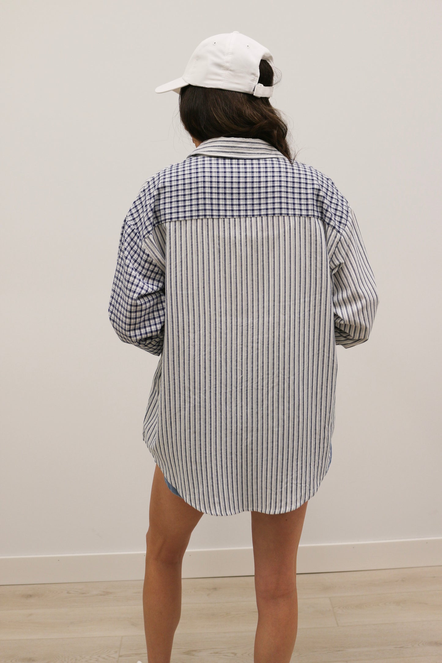 Palmer Mixed Stripe and Gingham Long Sleeve Button Down - Navy Multi
