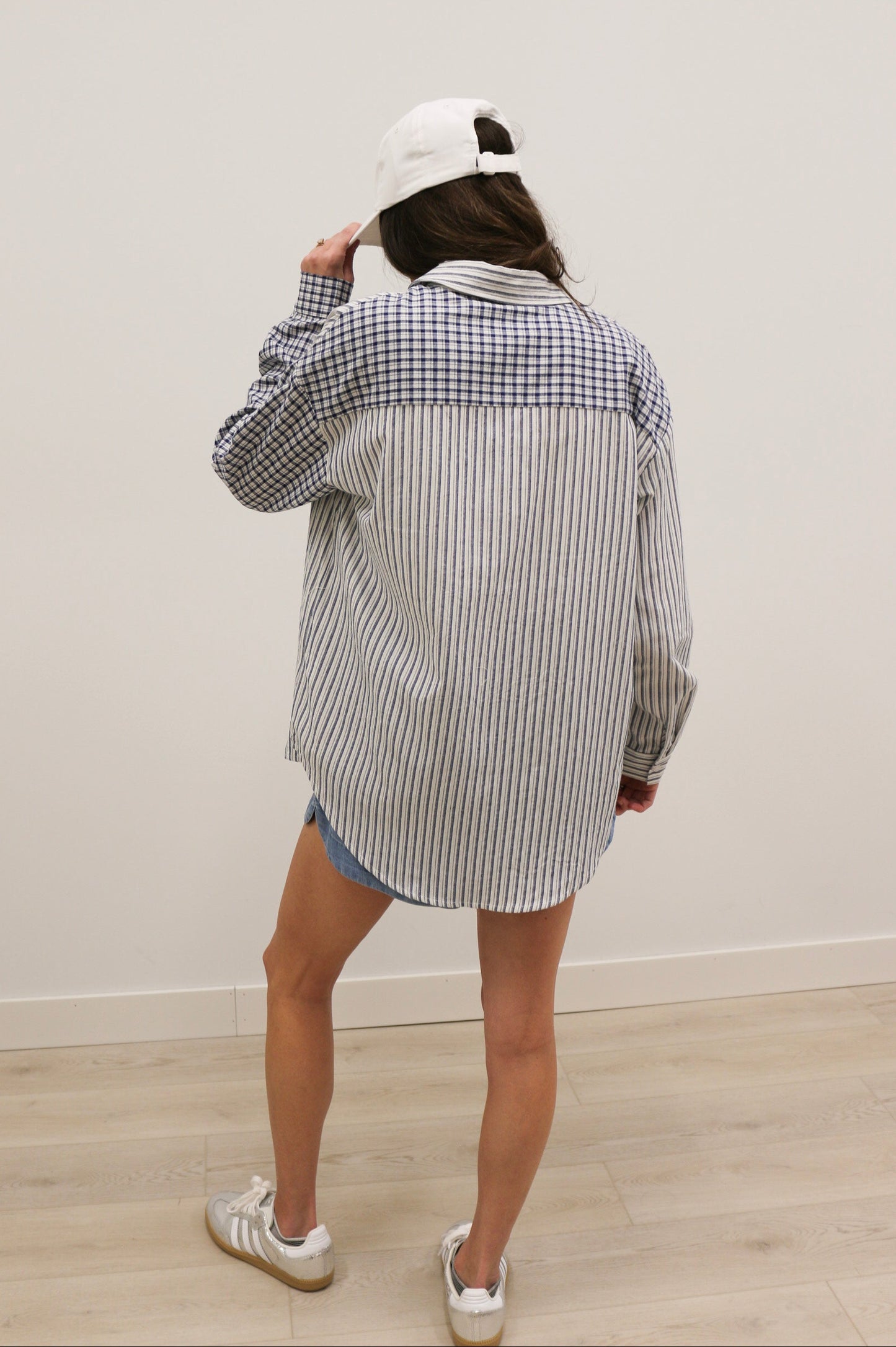 Palmer Mixed Stripe and Gingham Long Sleeve Button Down - Navy Multi