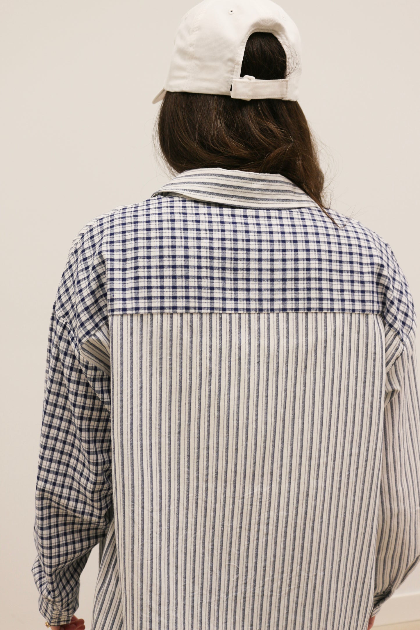 Palmer Mixed Stripe and Gingham Long Sleeve Button Down - Navy Multi