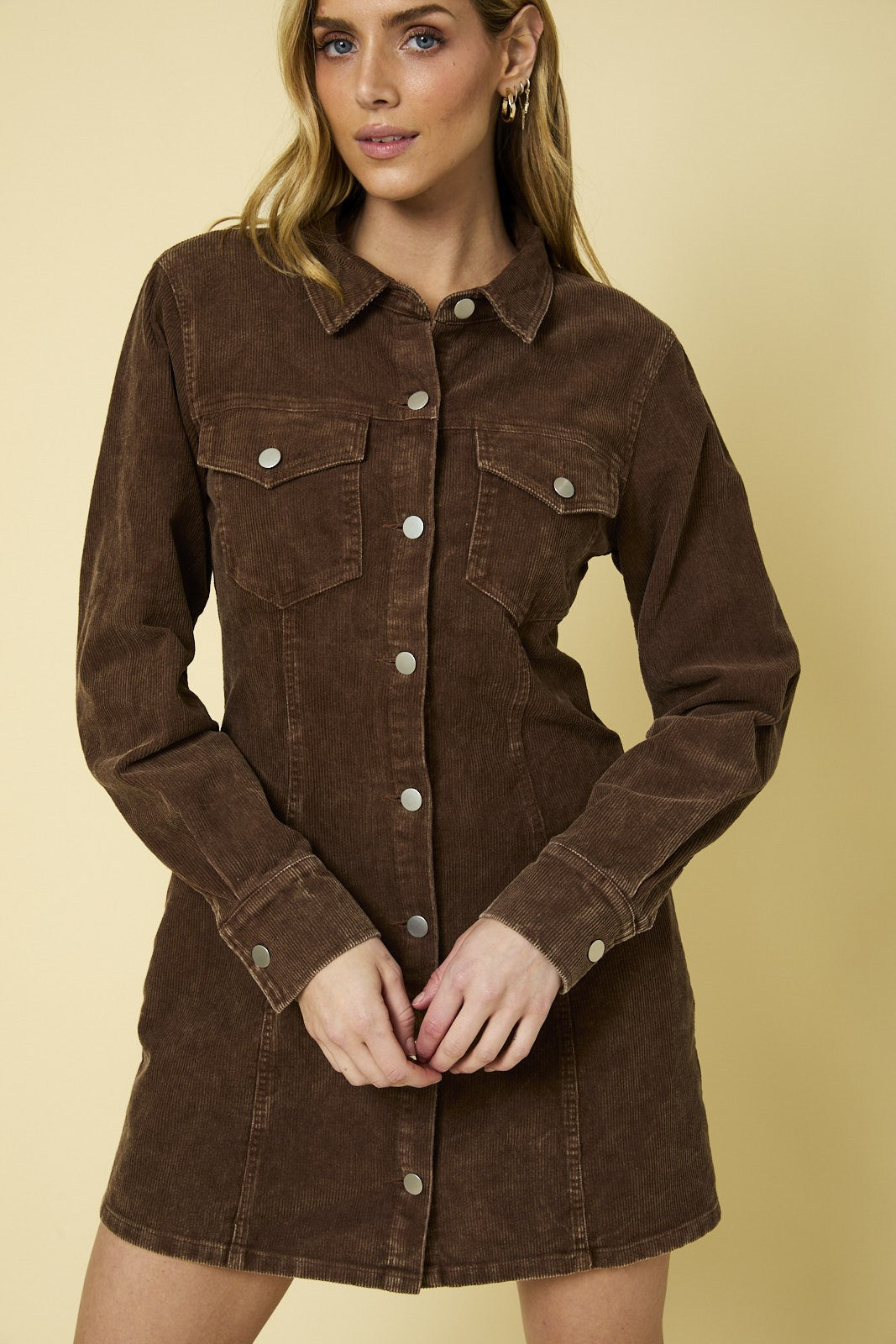 Parker Long Sleeve Corduroy Utility Dress - Chocolate Brown