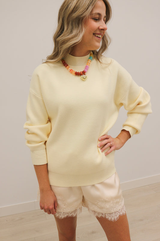 Pennie Mock Neck Long Sleeve Solid Sweater - Light Yellow