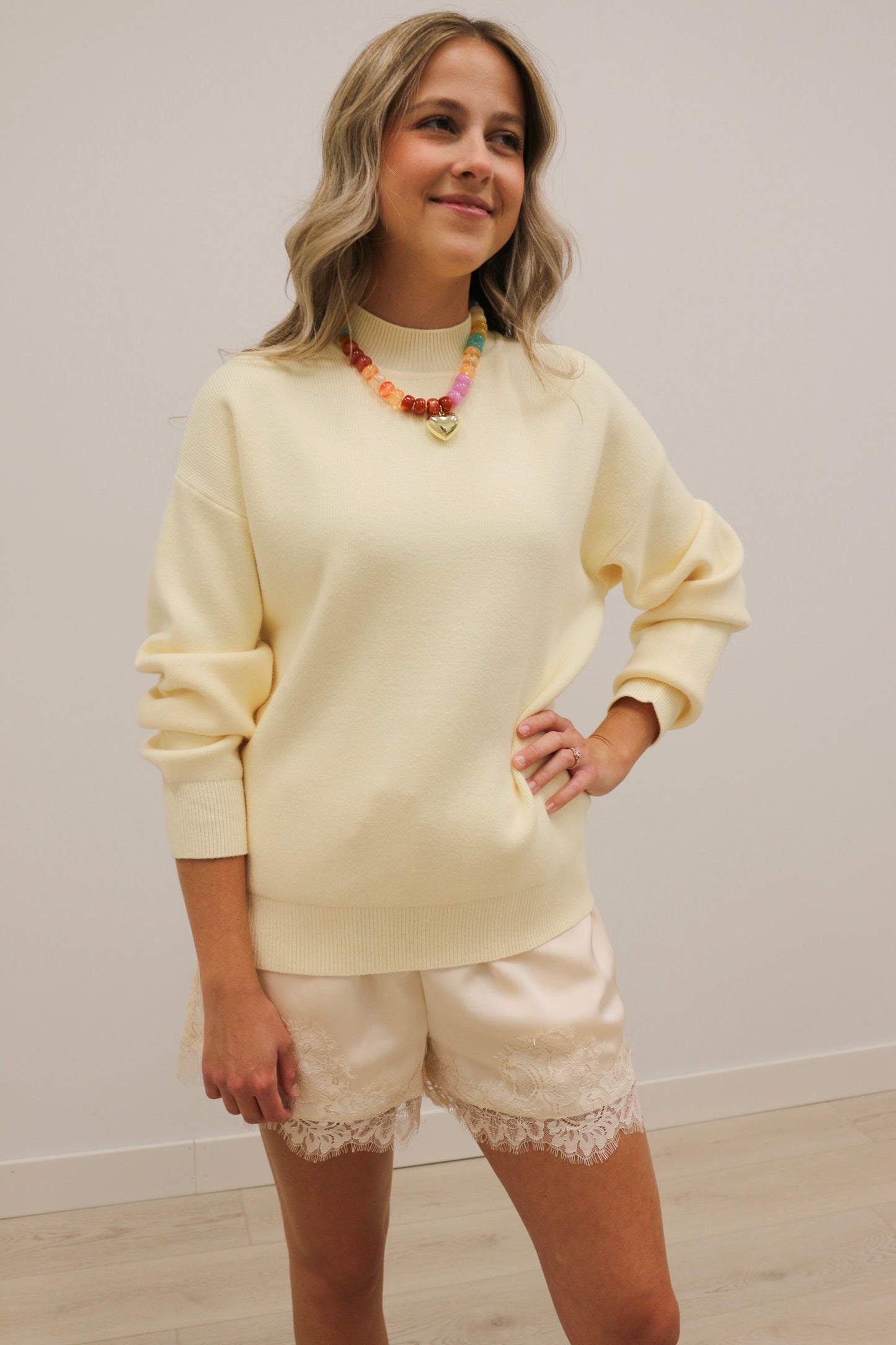 Pennie Mock Neck Long Sleeve Solid Sweater - Light Yellow