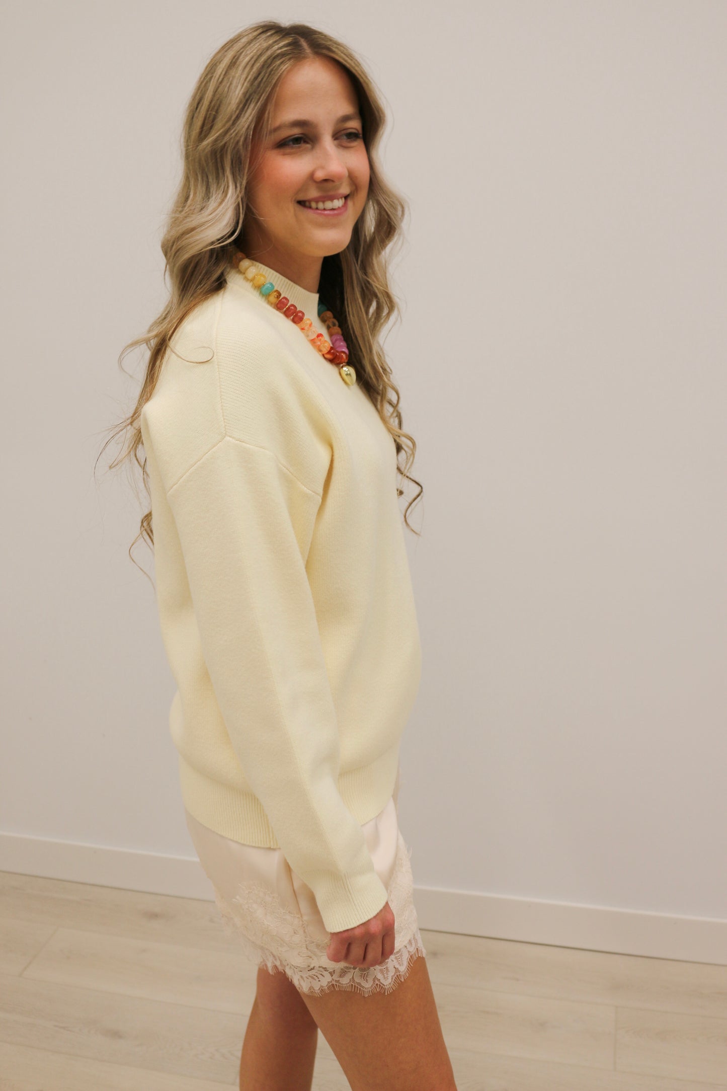 Pennie Mock Neck Long Sleeve Solid Sweater - Light Yellow