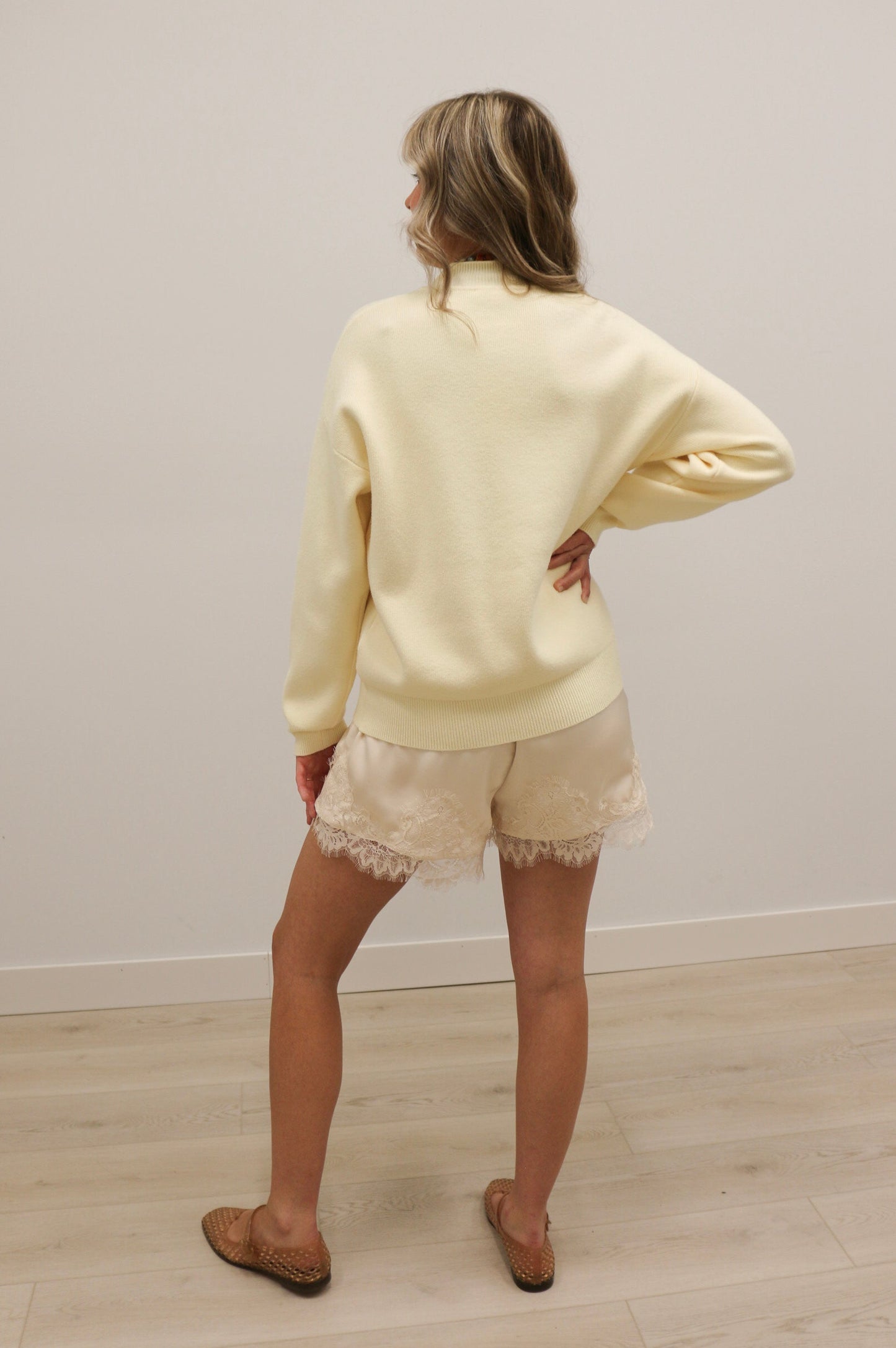 Pennie Mock Neck Long Sleeve Solid Sweater - Light Yellow