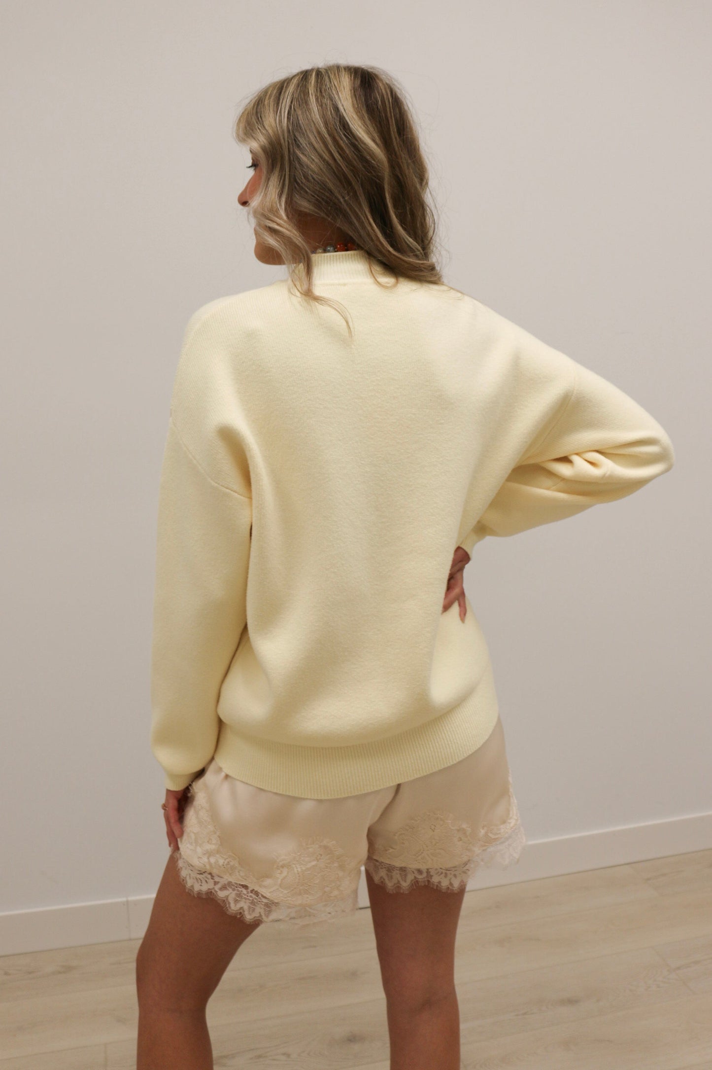 Pennie Mock Neck Long Sleeve Solid Sweater - Light Yellow