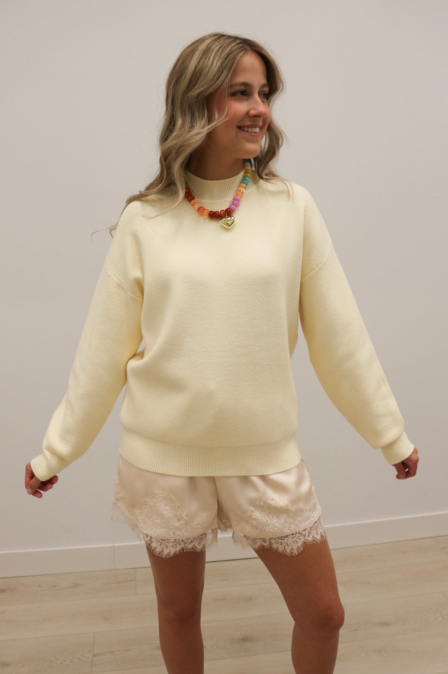Pennie Mock Neck Long Sleeve Solid Sweater - Light Yellow
