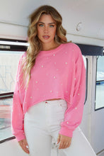 Load image into Gallery viewer, Pearl Studded Cropped Sweatshirt Pullover - Pink
