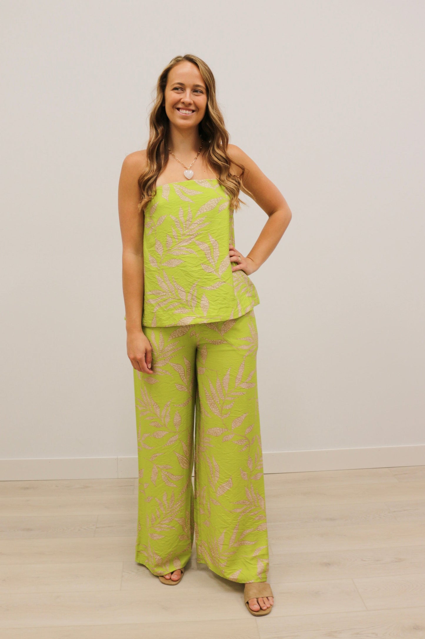 Prima Botanical Print Tube Top - Chartreuse Multi