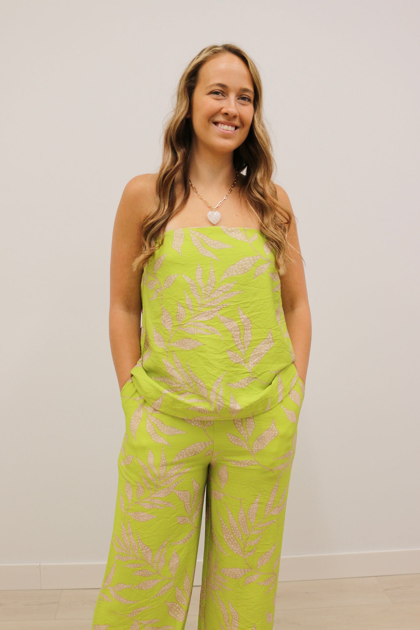 Prima Botanical Print Tube Top - Chartreuse Multi