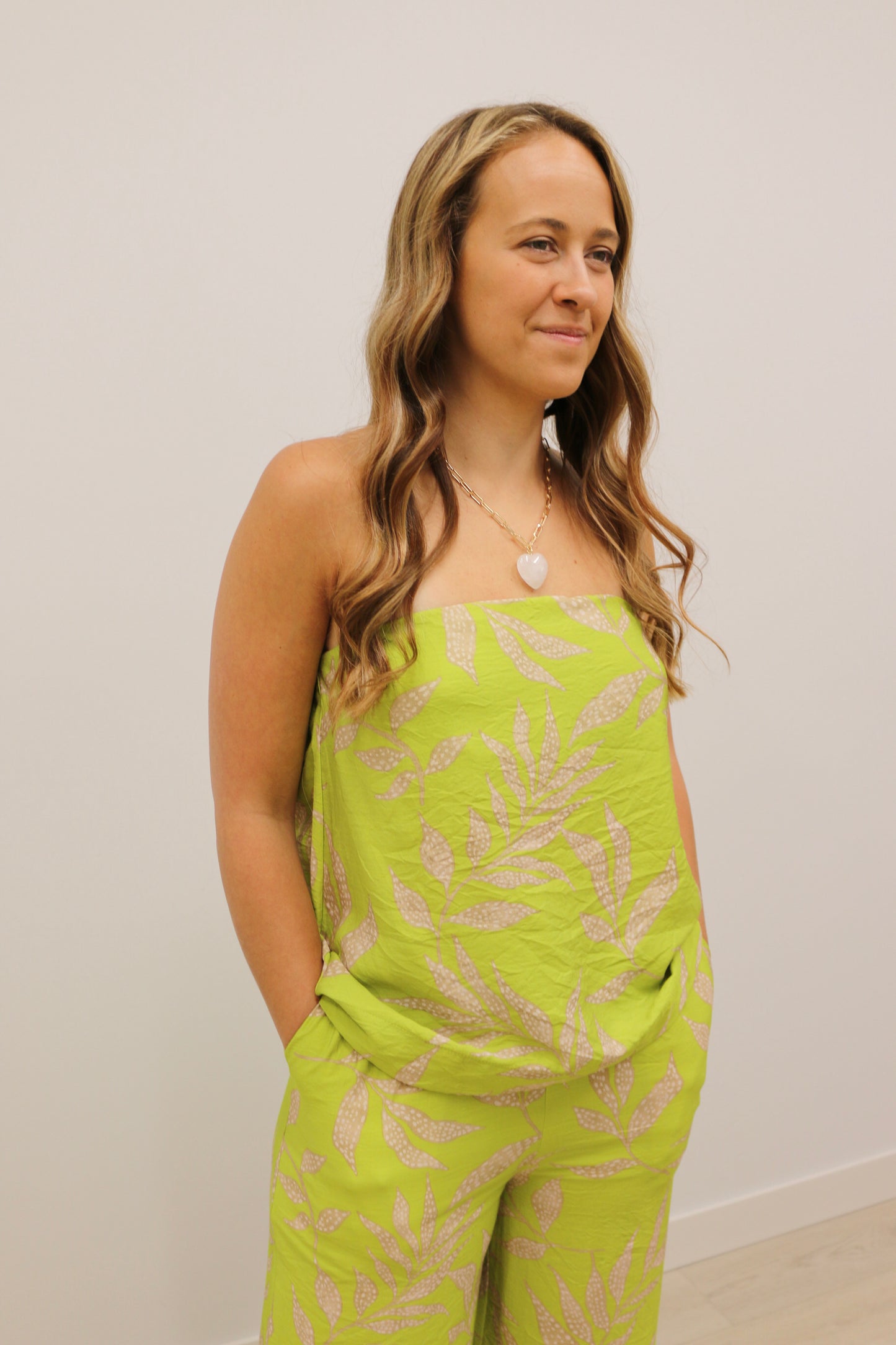 Prima Botanical Print Tube Top - Chartreuse Multi