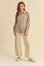 Load image into Gallery viewer, Pursuit Relaxed Collared Gauze Long Sleeve Button Up Shirt - Taupe Grey
