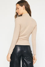 Load image into Gallery viewer, Rachel Ribbed Knit Mock Neck Shirred Front Long Sleeve Top - Oatmeal
