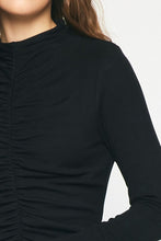 Load image into Gallery viewer, Rachel Ribbed Knit Mock Neck Shirred Front Long Sleeve Top - Black
