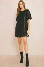 Load image into Gallery viewer, Regent Bubble Sleeve Black Sequin Square Detail Mini Dress - Black
