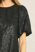 Load image into Gallery viewer, Regent Bubble Sleeve Black Sequin Square Detail Mini Dress - Black
