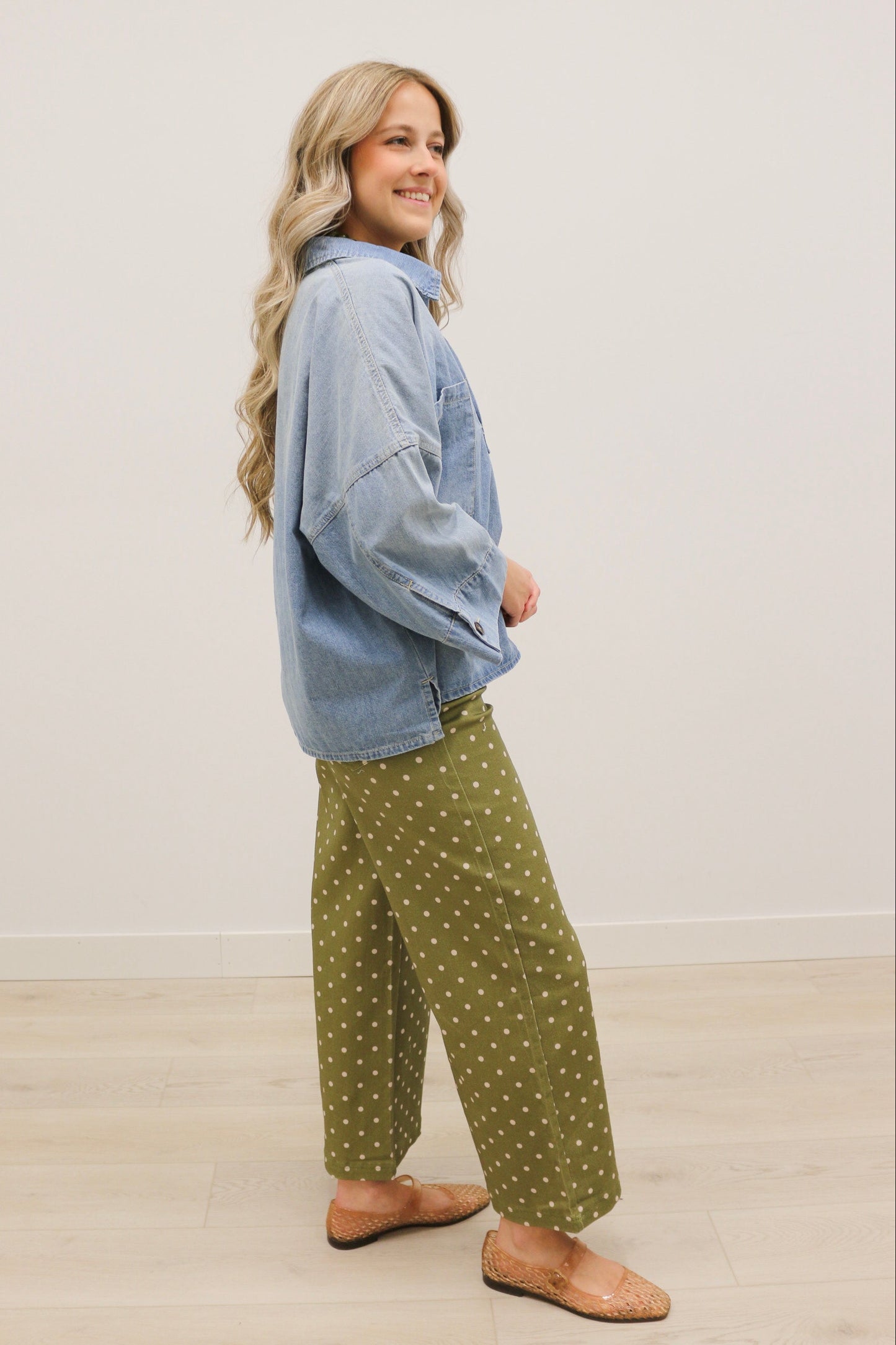 Romilly Oversized Front Pocket Collared Blouse 100% Cotton - Denim